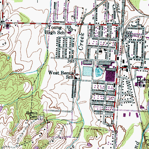 Topographic Map of West Bemis School, TN