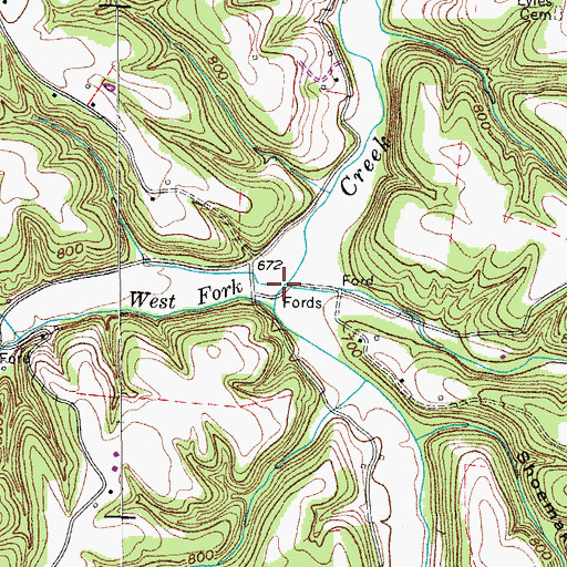 Topographic Map of West Fork Long Creek, TN
