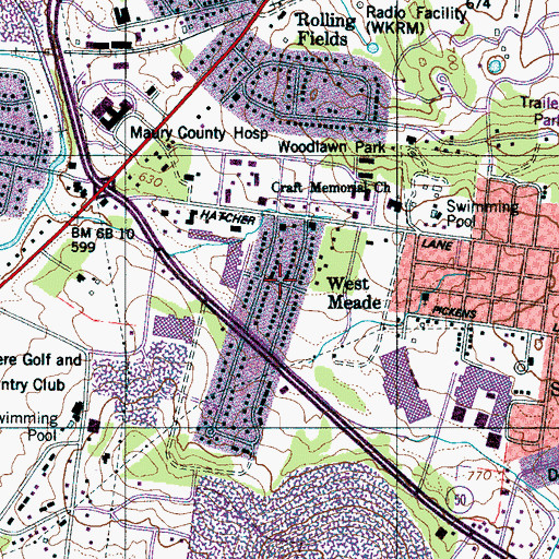Topographic Map of West Meade, TN