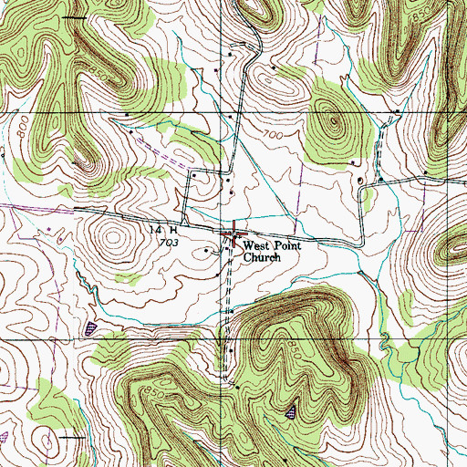 Topographic Map of West Point Church, TN