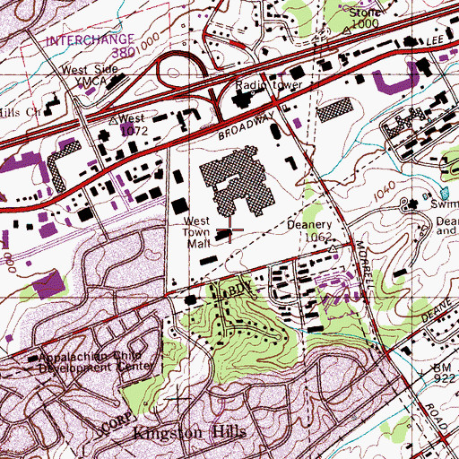 Topographic Map of West Town Mall, TN
