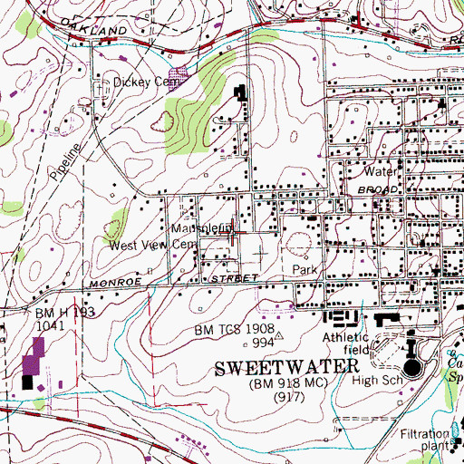 Topographic Map of West View Cemetery, TN