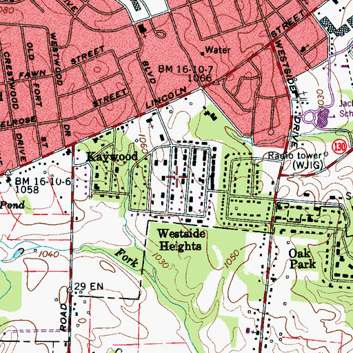 Topographic Map of Westside Heights, TN