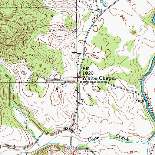 Topographic Map of White Chapel, TN
