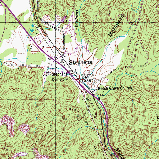 Topographic Map of Williams Creek, TN
