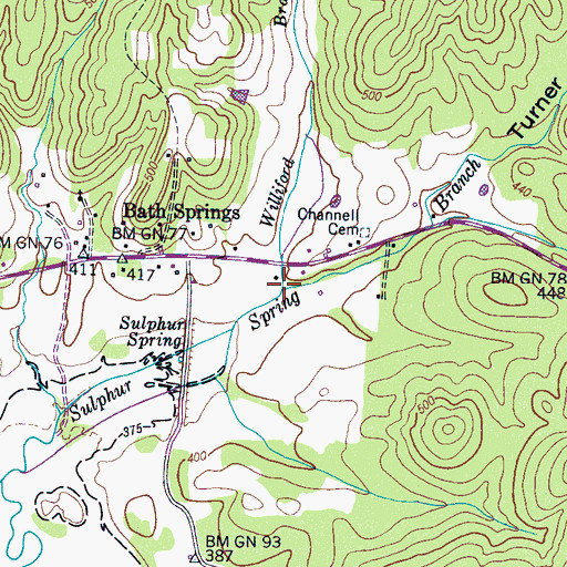 Topographic Map of Williford Branch, TN
