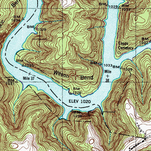 Topographic Map of Wilson Bend, TN