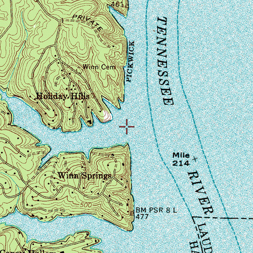 Topographic Map of Winn Springs Branch, TN