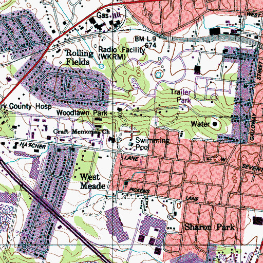 Topographic Map of Woodlawn Park, TN