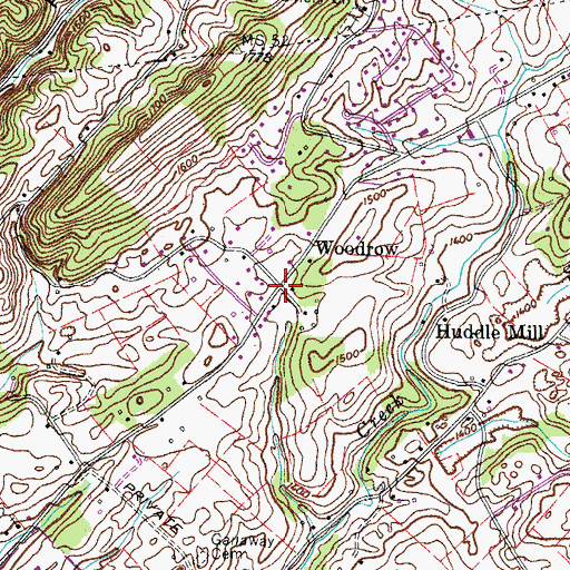 Topographic Map of Woodrow, TN