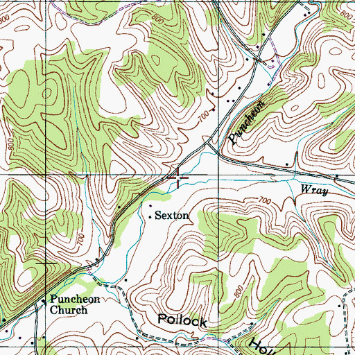 Topographic Map of Wray Branch, TN
