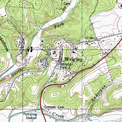 Topographic Map of Wrigley, TN