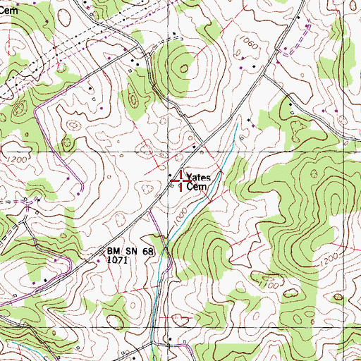 Topographic Map of Yates Cemetery, TN