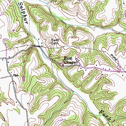 Topographic Map of Zion Chapel, TN