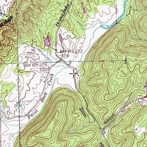 Topographic Map of Zion Hollow, TN