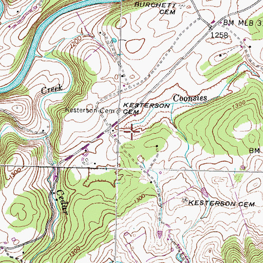 Topographic Map of Coonsies Creek, TN