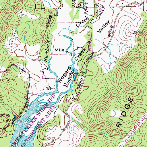 Topographic Map of Rogers Creek Wildlife Management Area, TN