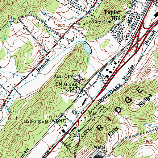 Topographic Map of Abel Cemetery, TN