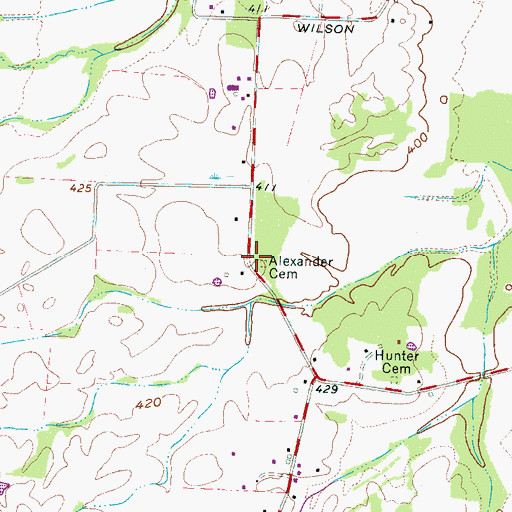 Topographic Map of Alexander Cemetery, TN