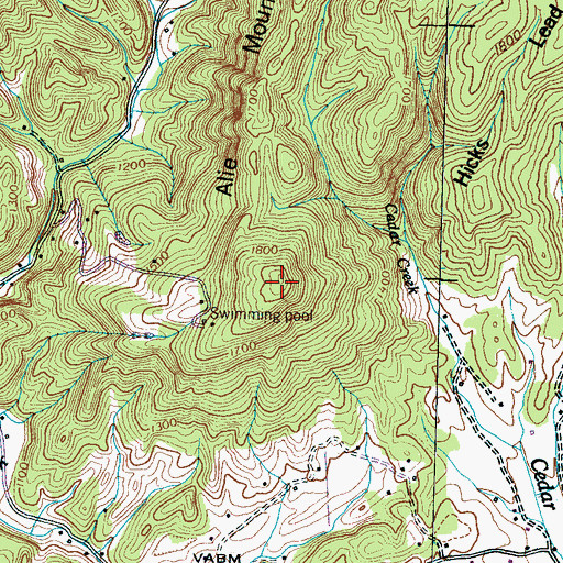 Topographic Map of Alie Mountain, TN