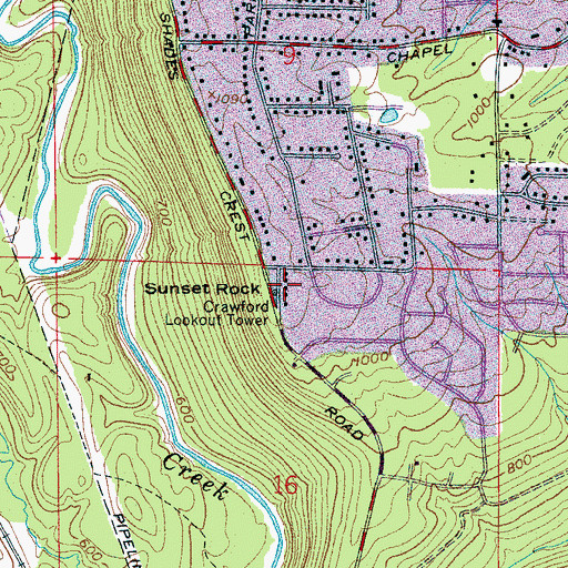 Topographic Map of Sunset Rock, AL