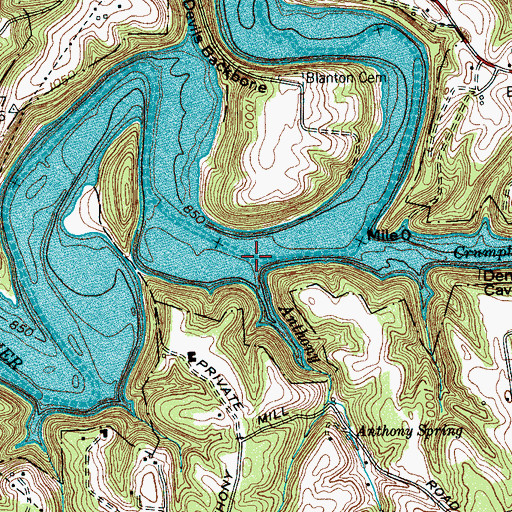Topographic Map of Anthony Branch, TN