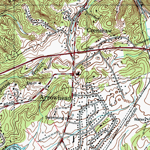 Topographic Map of Arrowhead, TN