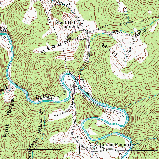 Topographic Map of Asher Branch, TN