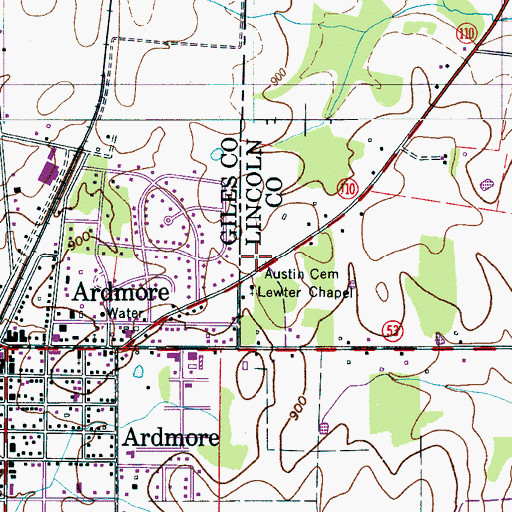 Topographic Map of Austin Cemetery, TN