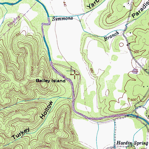 Topographic Map of Bailey Island, TN