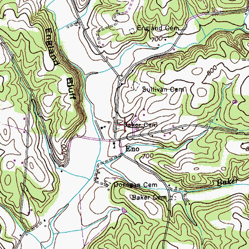 Topographic Map of Baker Cemetery, TN