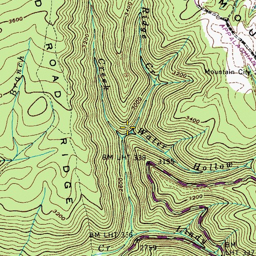 Topographic Map of Bakers Ridge Creek, TN