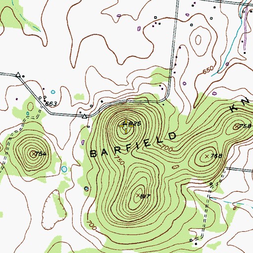 Topographic Map of Barfield Knobs, TN