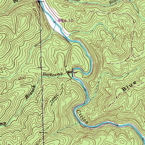 Topographic Map of Barkcamp Branch, TN