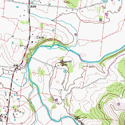 Topographic Map of Barnett Cemetery, TN