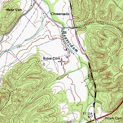 Topographic Map of Bates Cemetery, TN