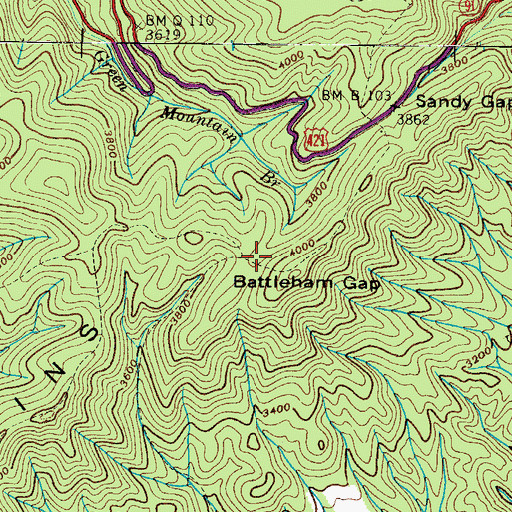 Topographic Map of Battleham Gap, TN