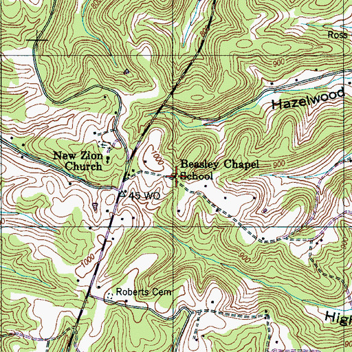 Topographic Map of Beasley Chapel School, TN