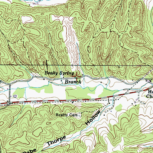 Topographic Map of Beatty Spring, TN
