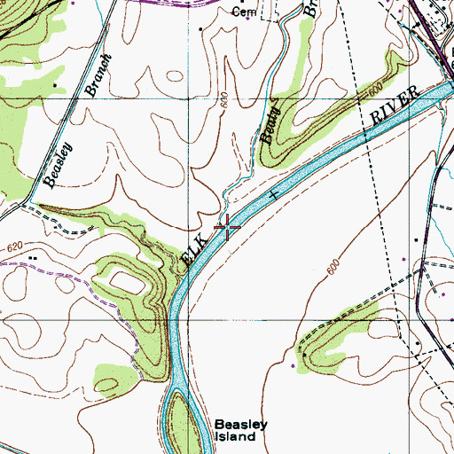Topographic Map of Beaty Branch, TN