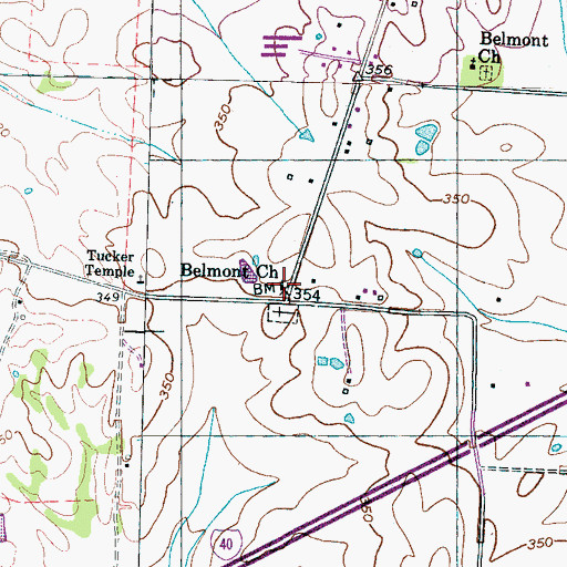 Topographic Map of Belmont Church, TN