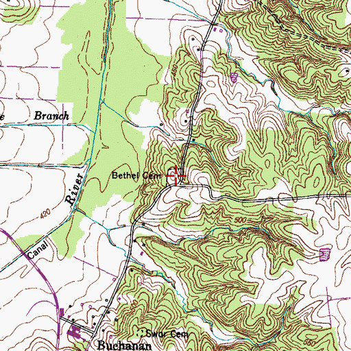 Topographic Map of Bethel Cemetery, TN