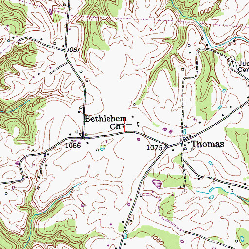 Topographic Map of Bethlehem Church, TN