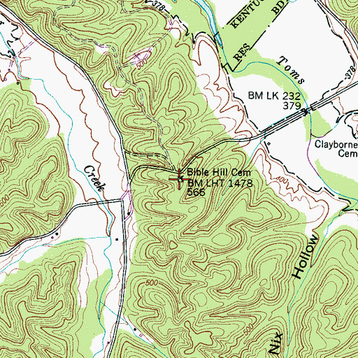 Topographic Map of Bible Hill Cemetery, TN