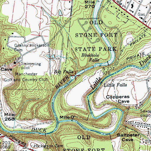 Topographic Map of Big Falls, TN