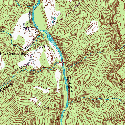 Topographic Map of Bills Creek, TN
