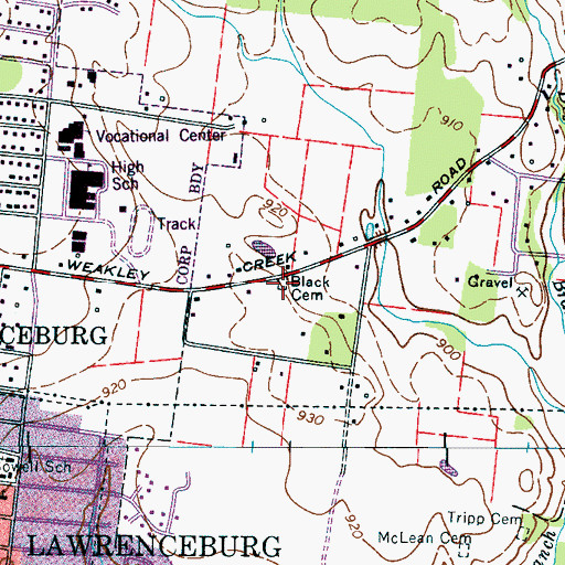 Topographic Map of Black Cemetery, TN
