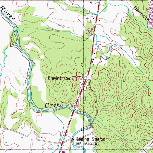 Topographic Map of Blevins Cemetery, TN