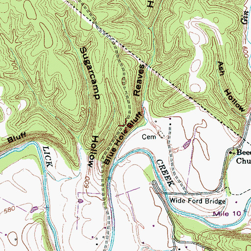 Topographic Map of Blue Hole Bluff, TN