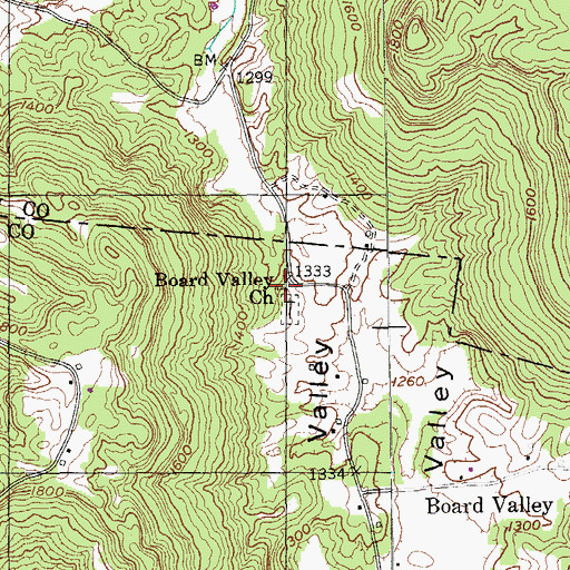 Topographic Map of Board Valley Church, TN